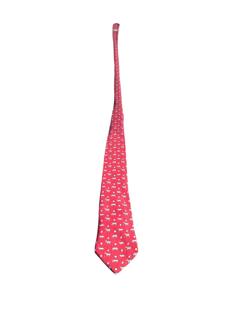 Hermès Paris Red Silk Tie Sheep Animal Novelty Print Made in France - Picture 2 of 9
